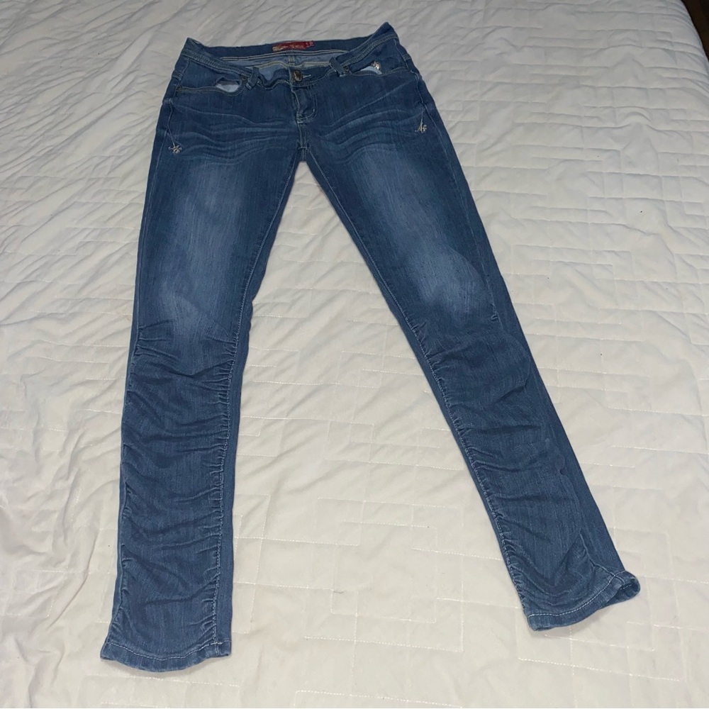 Vtg Apple Bottoms Jean Womens 9/10 Skinny Ruched Leg Back Apple Pockets Y2K